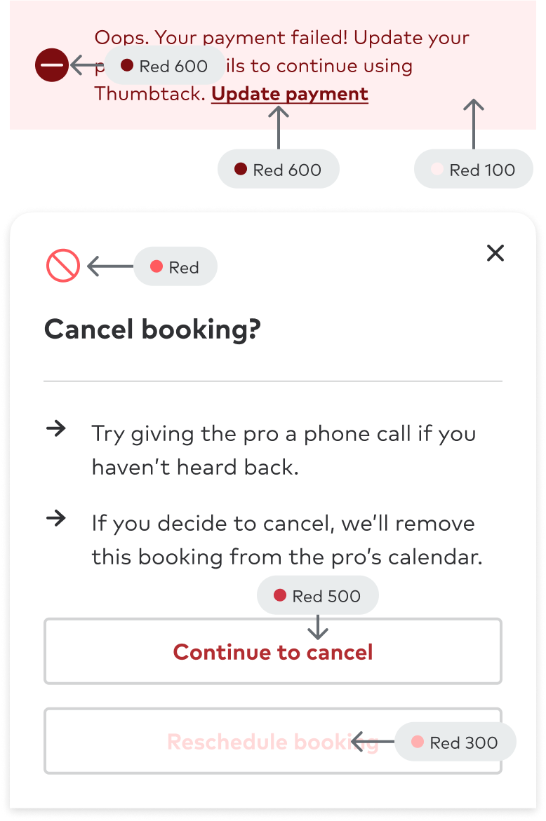 user interface example where red colors are applied